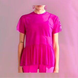 APD Women's SHEER MESH HOT PINK PEPLUM TOP Size Small